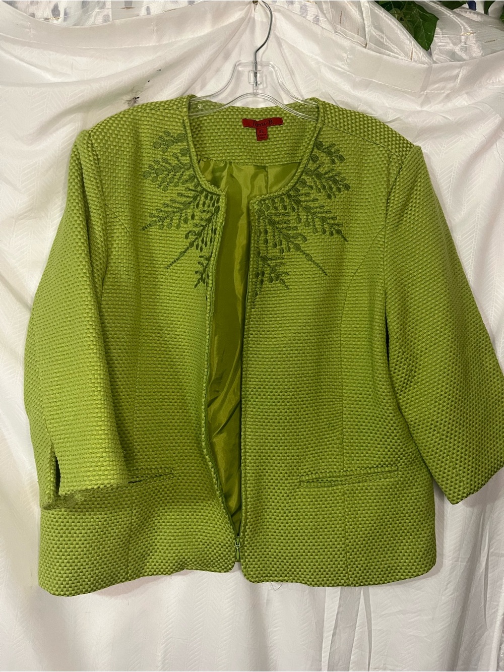 Joni B Embroidered Lime Green Women's Jacket XL with zip front